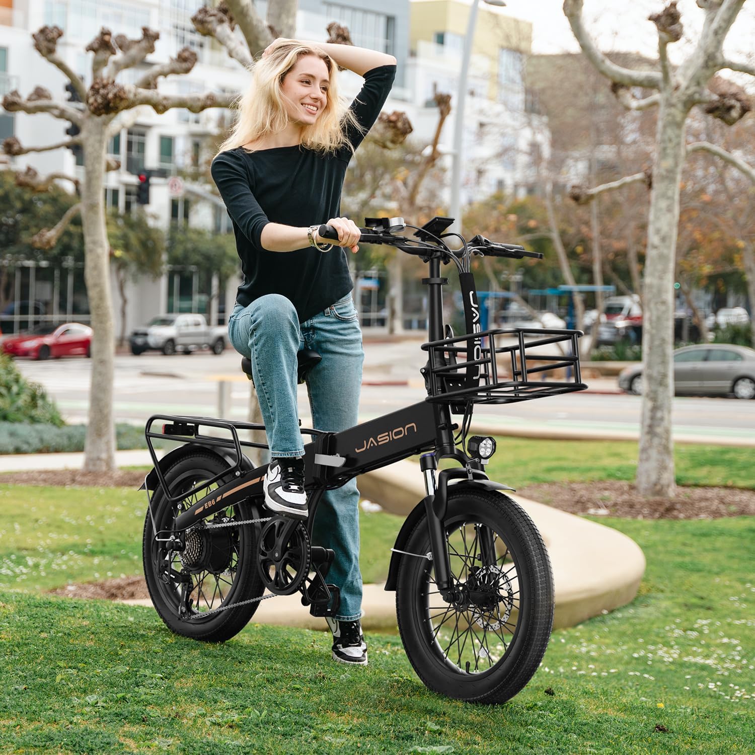 Jasion EB6 Foldable Electric Bike for Adults,【1200W Peak Motor, 25 MPH, 50 Miles Range】 20' Fat Tire Ebike with 48V Built-in Battery, Lightweight Aluminum Frame E Bike for Commuting, Off-Road, Travel