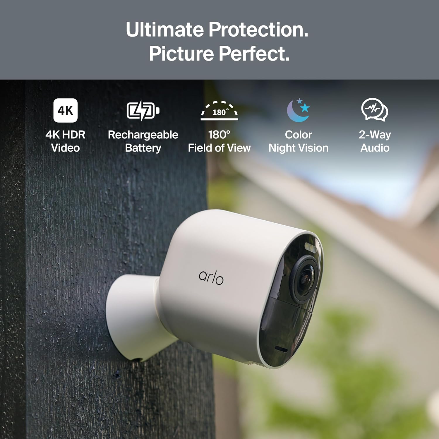Arlo Ultra Security Camera 4K HDR (3rd Gen, 2025 Release) + SmartHub, Battery Power, Emergency Response, AI Captions, 1-Month Trial of Secure Plan, 180° Field of View, 4 Cam, White, Indoor/Outdoor