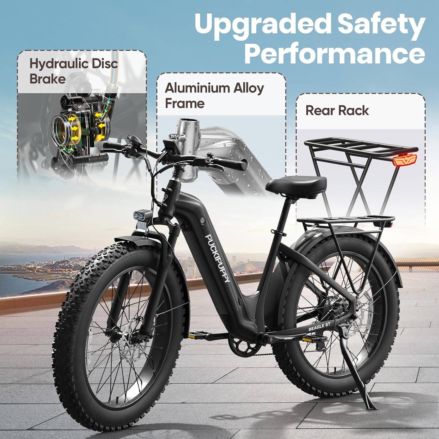 PUCKIPUPPY Electric Bike for Adults 960W, 26' Fat Tire, Step-Through Design Electric Mountain Hunting Bike, 48V 15AH Max 28MPH Off-Road Ebike with Rear Storage Shelf