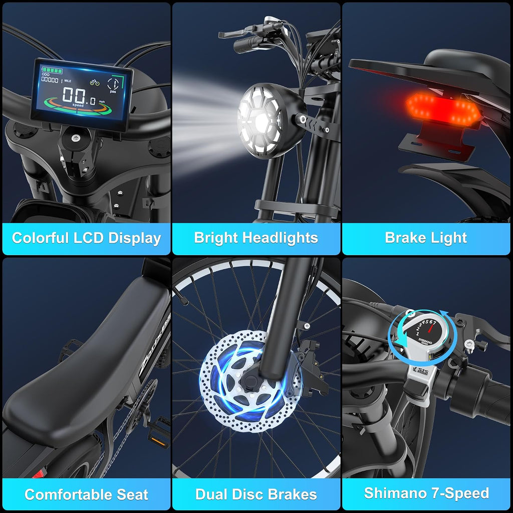 Electric Bike for Adults,48V 20AH - Peak Power 1500/3000W Brushless Motor Electric Bicycle - Max Speed 31-35MPH - Max 80 Miles Range - 20' x 4.0' Fat Tire Dirt E-Bike,7-Speed - UL 2849