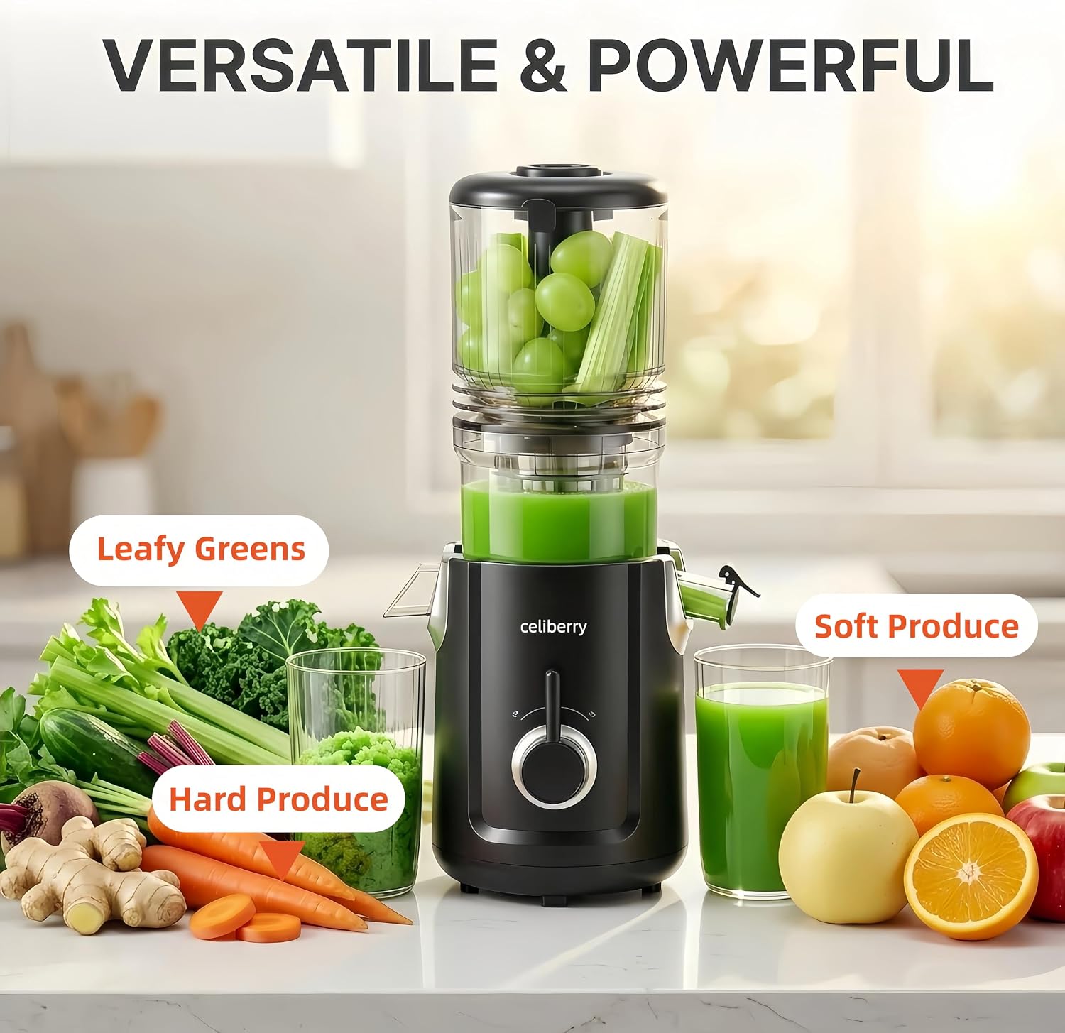 Cold Press Juicer Machines, 5.3' Large Feed Chute Slow Masticating Juicer for Whole Fruits & Vegetables, Easy Clean, 300W Quiet Juice Extractor, 99% High Juice Yield, Black