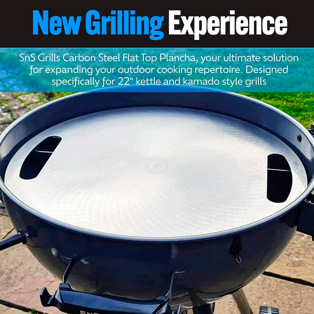 SnS Grills Slow 'N Sear Carbon Steel Flat Top Plancha Griddle - Rotating Durable Griddle for Kettle Grill BBQs - Outdoor Cooking Accessory - Fits 22' Kettles