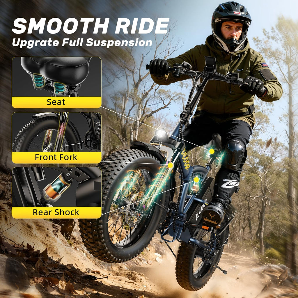 Folding Electric Bike for Adults and Seniors, 1000W Motor 48V 20AH Battery 30MPH 80 Miles, 20' Fat Tire All Terrain Ebike, 7-Speed Commuter E Bike, Step-Thru Electric Bicycle for Women and Teens