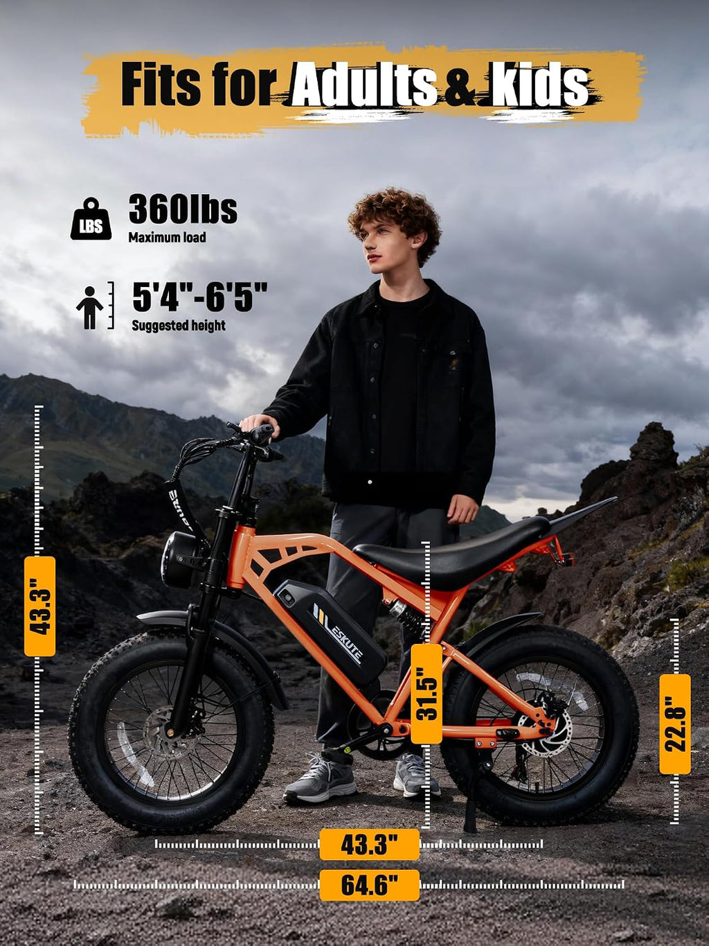 ESKUTE V200 Electric Dirt Bike for Adults,52V20.8Ah Battery,20' x4.0 Fat Tire,32MPH,NFC Unlock Color Display,7-Speed Dual Suspension,Dirt E-Bike,80 Miles, Streamlined Frame, E-Bike for Youth & Adults