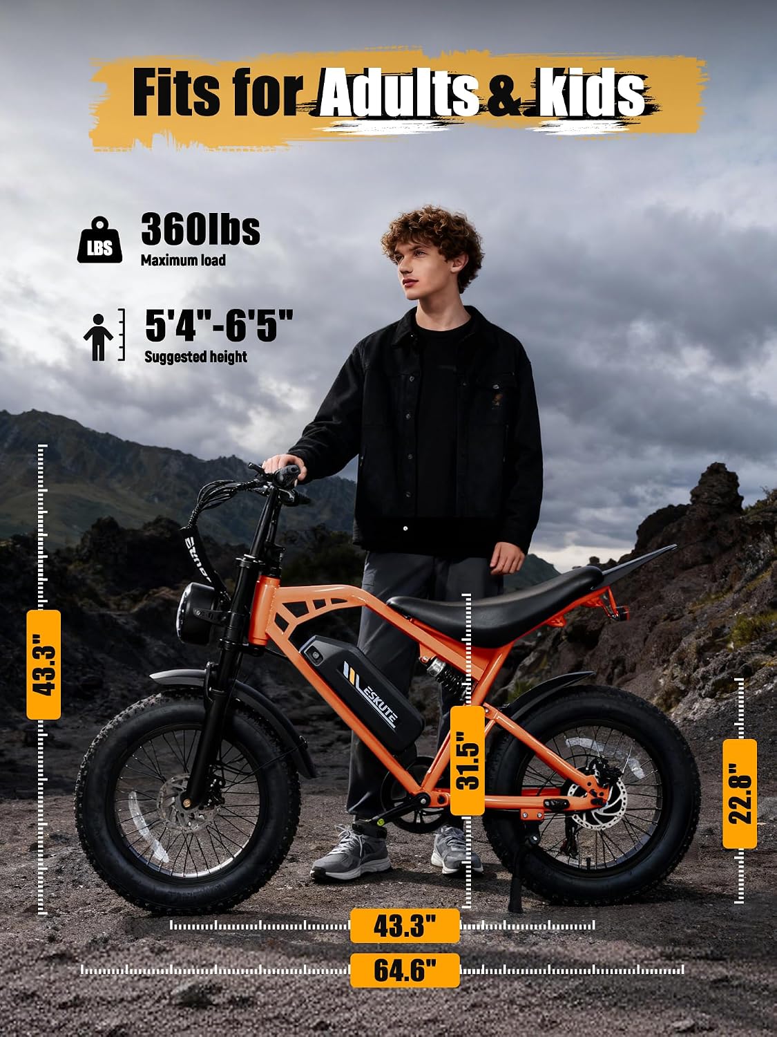 ESKUTE V200 Electric Dirt Bike for Adults,52V20.8Ah Battery,20' x4.0 Fat Tire,32MPH,NFC Unlock Color Display,7-Speed Dual Suspension,Dirt E-Bike,80 Miles, Streamlined Frame, E-Bike for Youth & Adults