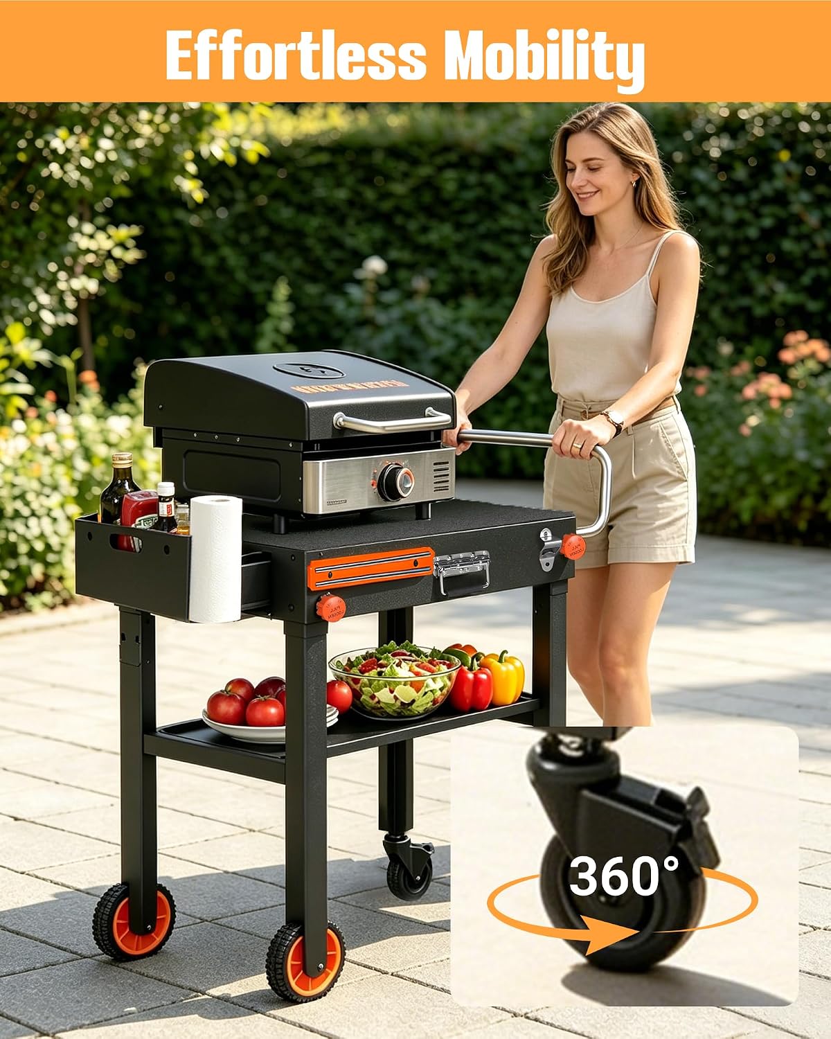 Blackstone Table for 17' or 22' Griddle, Heavy Duty 450 LBS Outdoor Grill Table, Foldable Portable Grill Cart, 20s Quick Setup, Anti-Wobble, Ideal for Backyard, Camping, Tailgating, with Cover