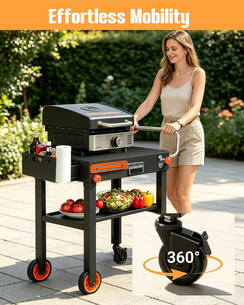 Blackstone Stand for 17' or 22' Griddle, Heavy Duty 450 LBS Blackstone Table, Foldable Portable Grill Cart with Locking Wheels, 20s Quick Setup, Anti-Wobble, Ideal for Backyard, Camping, Tailgating