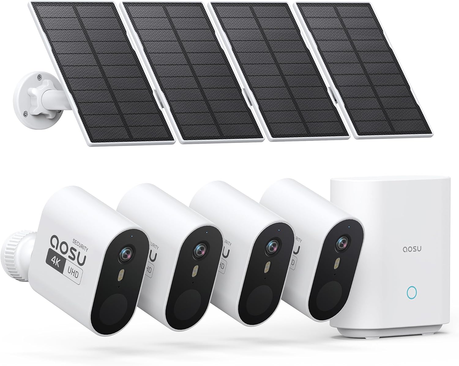 aosu 3K/5MP Security Cameras Outdoor Wireless Home Surveillance System, Solar Powered, 166° Ultra-Wide-Angle, HD Color Night Vision, Spotlight & Siren Alarm, Motion Alert, Easy Setup, 4-Cam-Kit