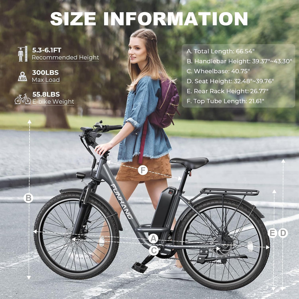 Funhang Electric Bike for Adults, 26' City Cruiser Ebike with 1000W Peak Motor, 20MPH 50 Miles Commuter Adult Electric Bicycles with 48V Battery, Adjustable Stem, 7-Speed, UL 2849 Certified
