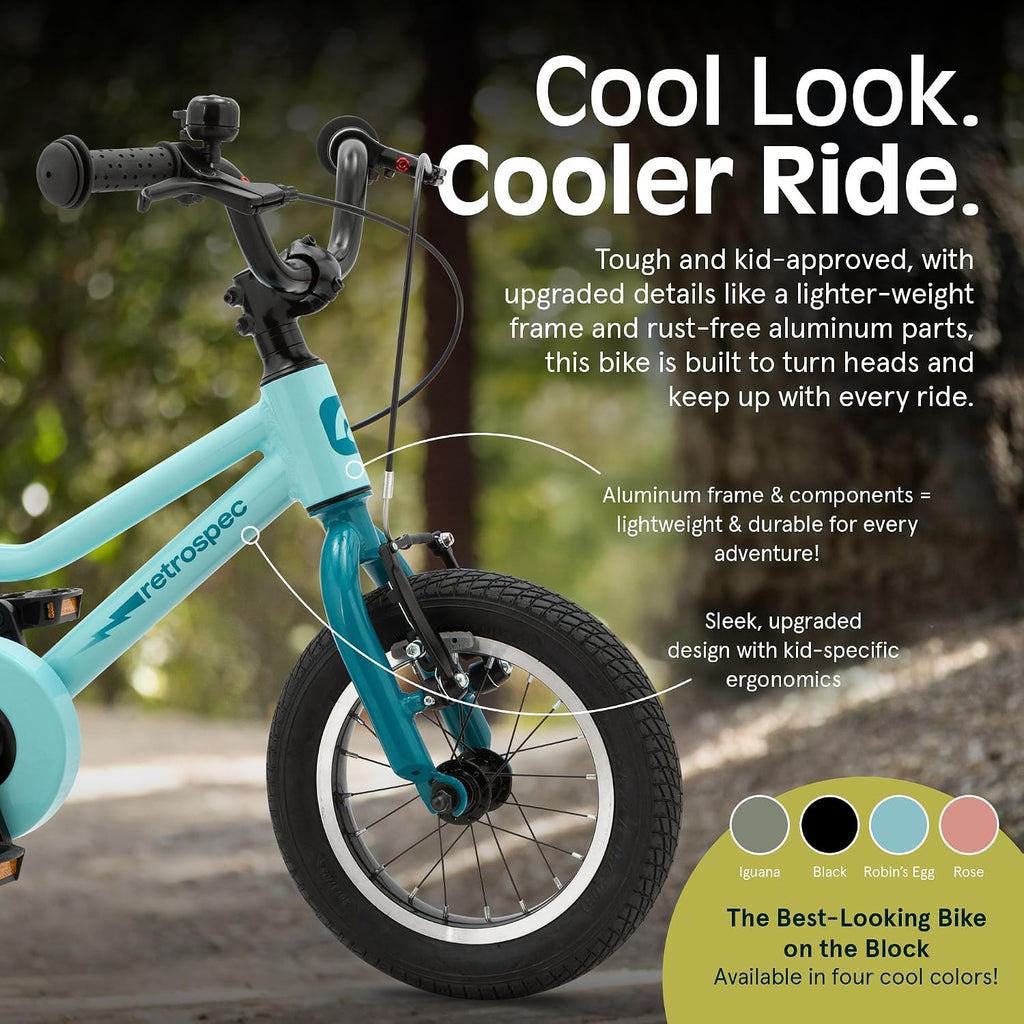 Retrospec Koda Plus Kids Bike for Boys & Girls Ages 2-3 Years - Children's Bicycle, Adjustable Seat & Handlebars, Removable Training Wheels, Front Hand Brakes, Rear Coaster Brake & Safety Bell