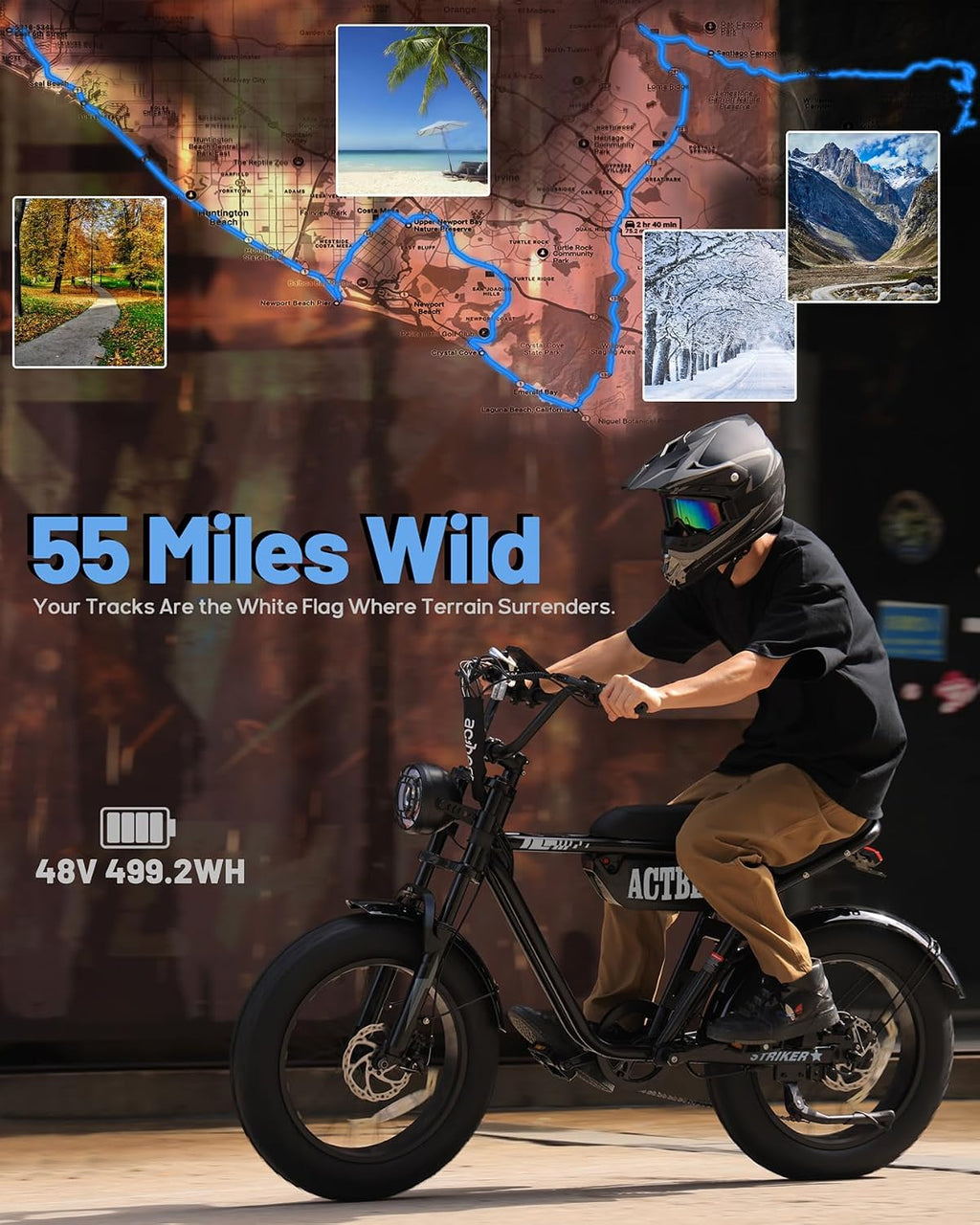 ACTBEST 16'/20'/26' Fat Tire Electric Bike for Adults/Teens, 1200W/1500W Peak Motor, 25MPH/28MPH & 55-75 Miles Long Range, Full Suspension All-Terrain eBike for Mountain,Snow,Sand