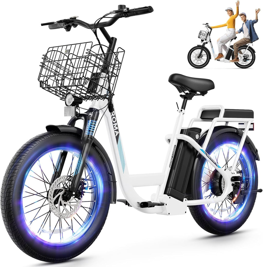 Caroma Peak 1200W/800W/500W/ Electric Scooter with Seat, 20' Off-Road Tires, 15/25/30Miles Range, 20MPH Top Speed, Adjustable Electric Scooter for Adults with Basket, Adults Ebike for Commuting