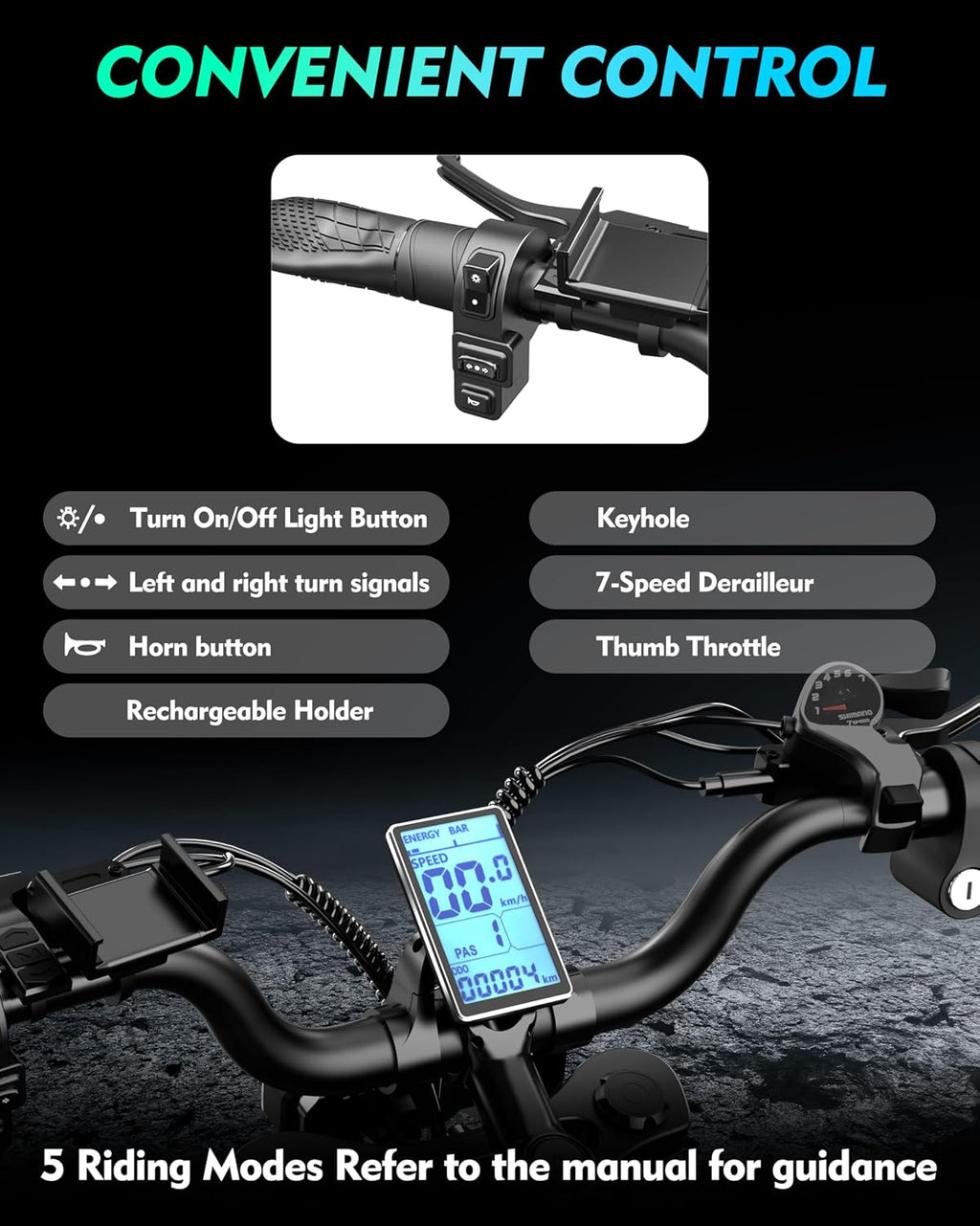 Rakowe Electric Bike for Adults, 1000W-2000W Peak, 20' Fat Tire Electric Dirt Bike, 48V Removable Battery, Up to 30-34MPH & 45-80 Miles, Full Suspension, Dual Disc Brakes, 7-Speed All-Terrain E-Bike