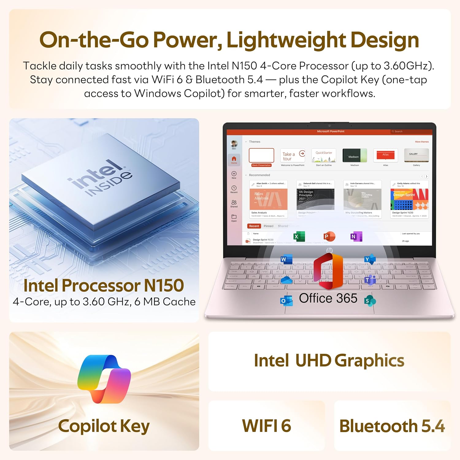 HP Flagship 14' HD Student&Business Laptop with AI Copilot, 13th Gen Intel 4-Core, 4GB RAM, 1.12TB Storage (128GB UFS + 1TB Docking Station), 1 Year Office 365, Wi-Fi 6, Win 11 S, Tranquil Pink
