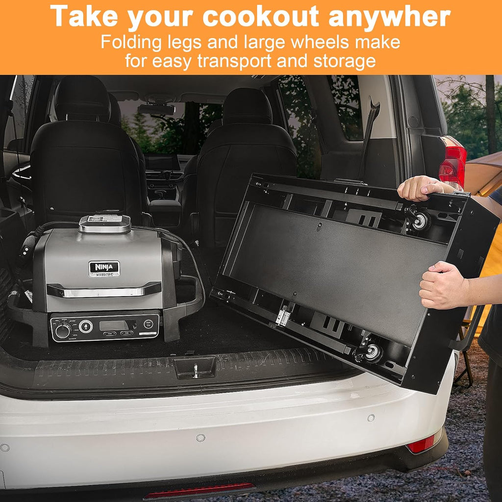 28' and 34' Upgrade Height & Quick-Fold Portable Grill Cart for Ninja Woodfire (OG700 Series), MO201 OO101 Pizza Oven, Blackstone 17'/22' Griddle – Outdoor Ninja Grill Stand with 4 Swivel Wheels