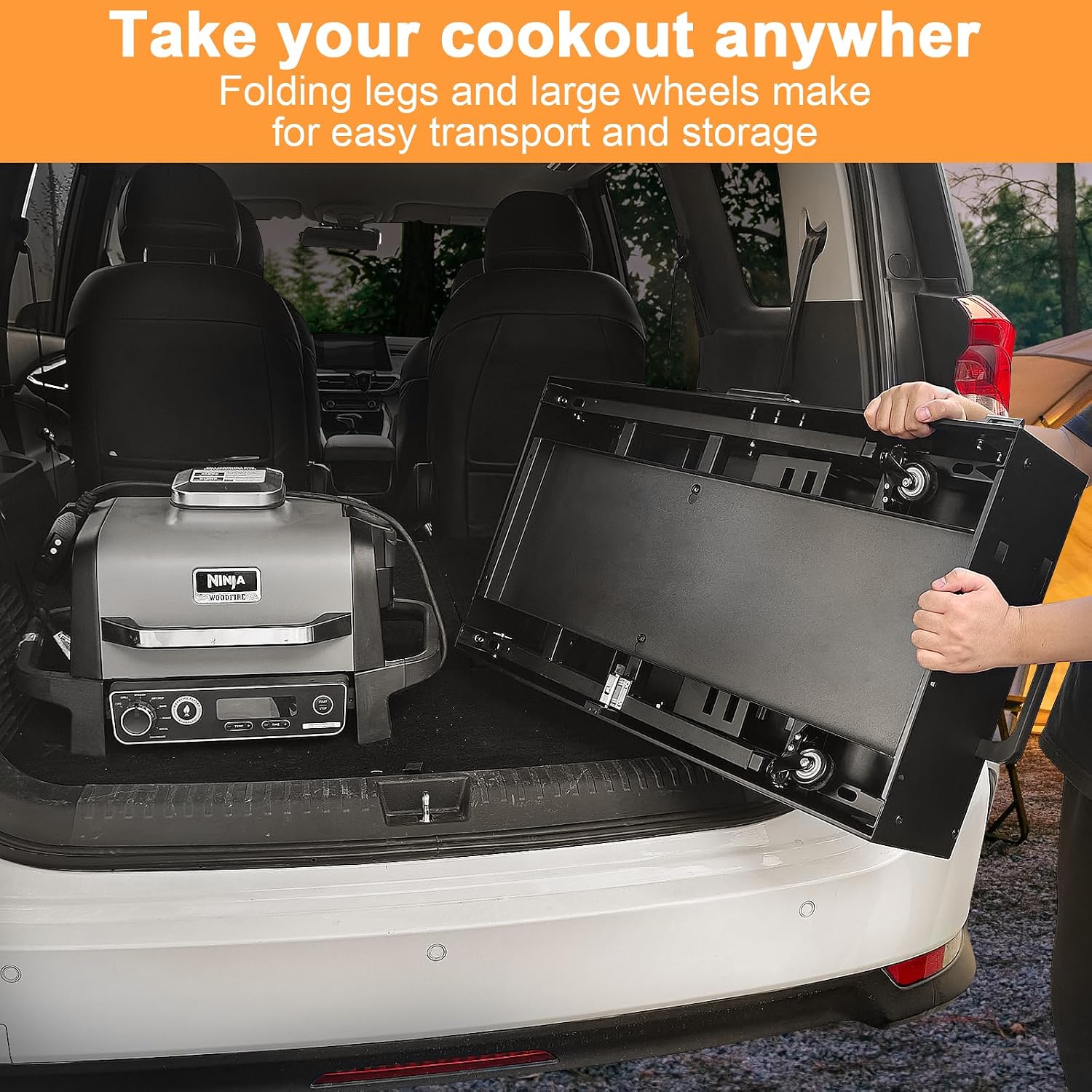 28' and 34' Upgrade Height & Quick-Fold Portable Grill Cart for Ninja Woodfire (OG700 Series), MO201 OO101 Pizza Oven, Blackstone 17'/22' Griddle – Outdoor Ninja Grill Stand with 4 Swivel Wheels