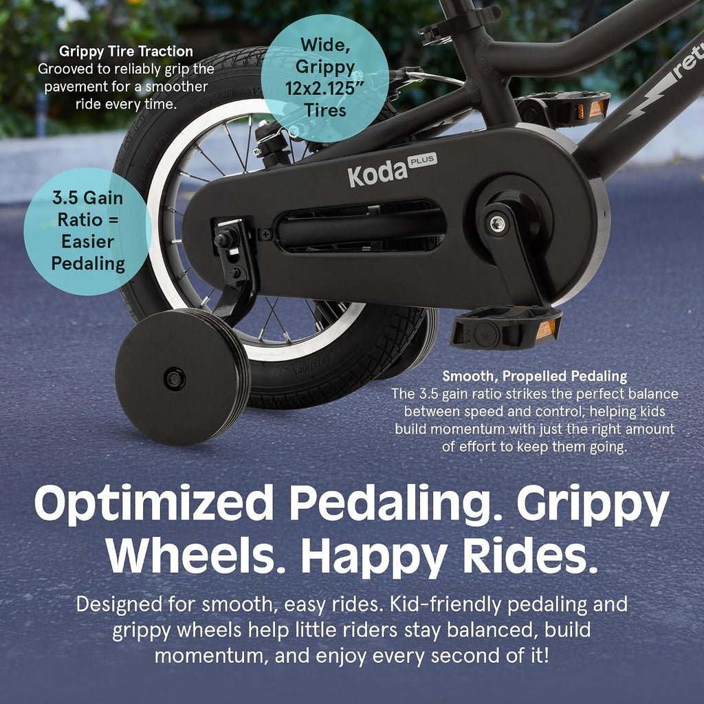 Retrospec Koda Plus Kids Bike for Boys & Girls Ages 2-3 Years - Children's Bicycle, Adjustable Seat & Handlebars, Removable Training Wheels, Front Hand Brakes, Rear Coaster Brake & Safety Bell