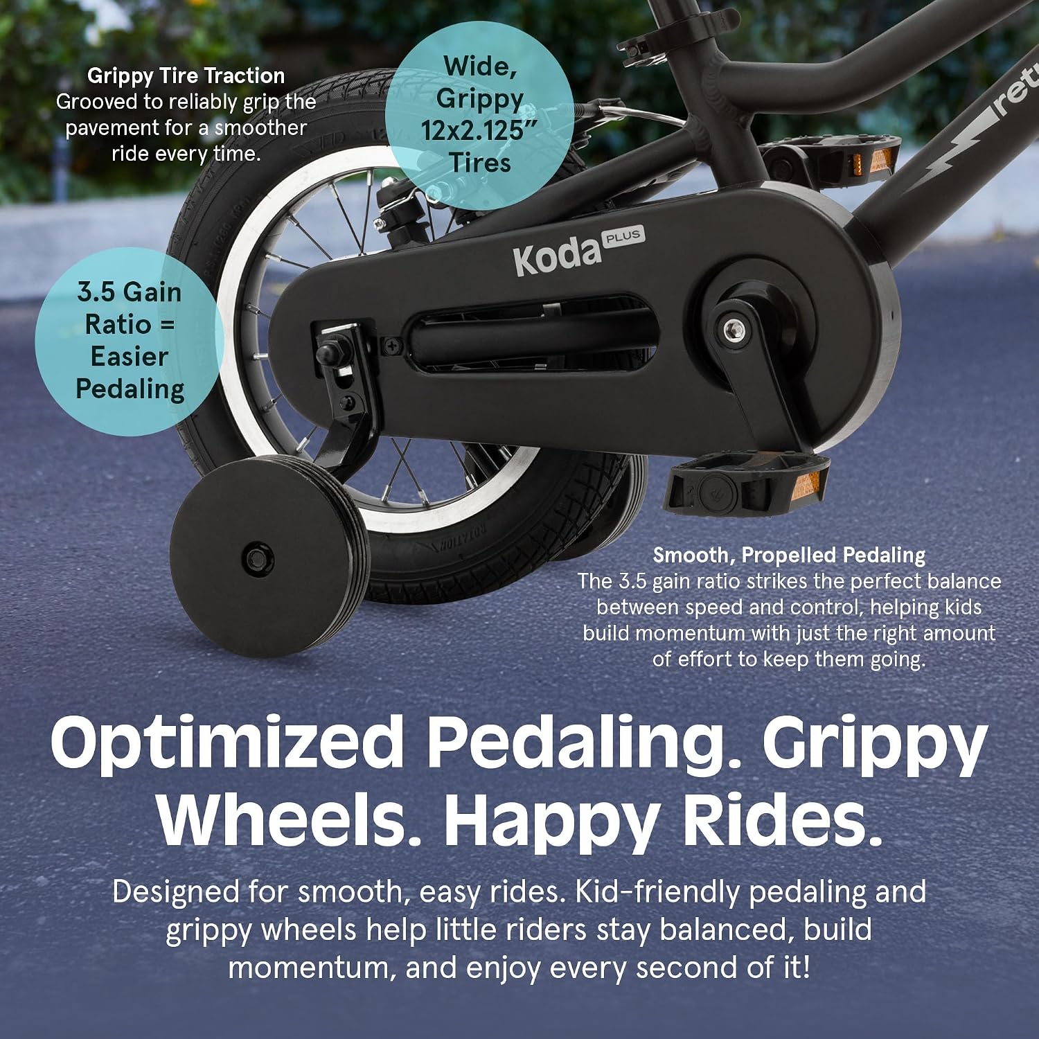 Retrospec Koda Plus Kids Bike for Boys & Girls Ages 2-3 Years - Children's Bicycle, Adjustable Seat & Handlebars, Removable Training Wheels, Front Hand Brakes, Rear Coaster Brake & Safety Bell