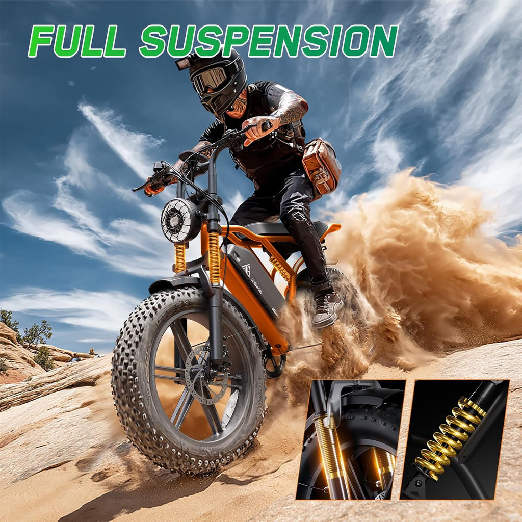 TST Electric Bike for Adults, 1500W Peak Motor 60/100 Miles Fat Tire Ebike with 48V 15Ah/25Ah Removable Battery 20' Fat Tire Electric Dirt Bike Full Suspension and 7-Speed