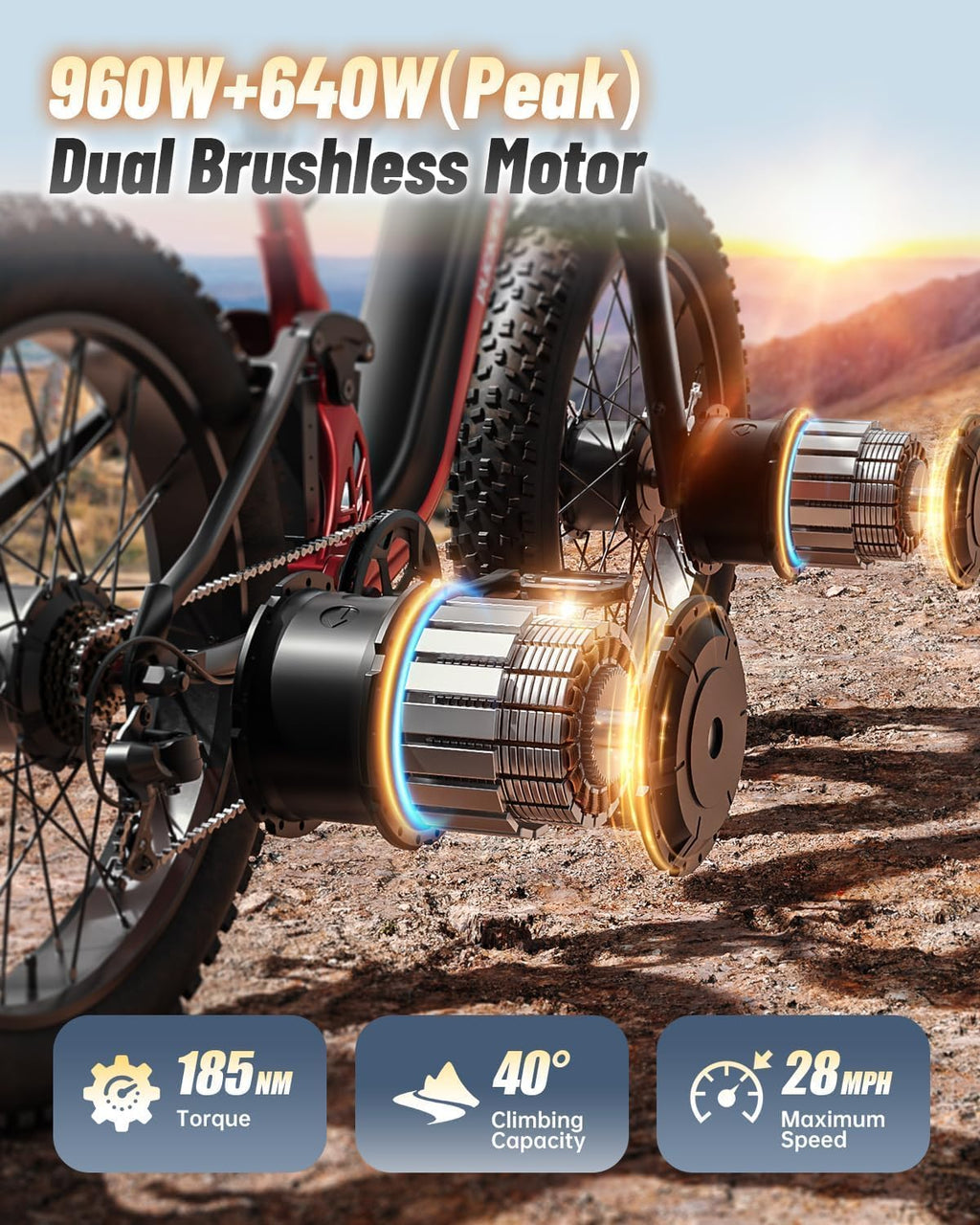 PUCKIPUPPY Dual Motor Electric Bike for Adults 1600W, 48V 20AH Battery with Torque Sensor, Full Suspension, 26' Fat Tire, 28MPH, 80 Mile Range, 8 Speed Mountain Electric Bicycle Golden Retriever Pro