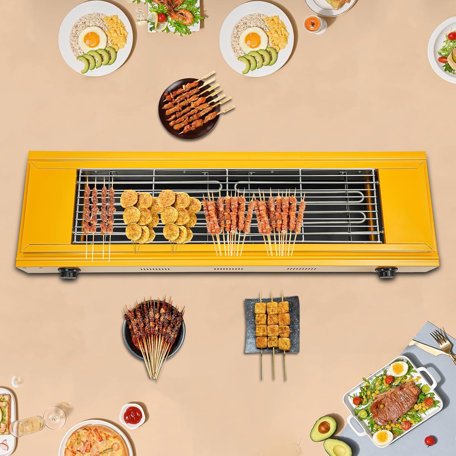 LYNICESHOP Electric BBQ Grill, 3000W Electric Portable Barbecue Grill Non-stick Removable Grill Plate Barbecue Grill, Adjustable Temperature 50-300°C/122-572°F Electric Griller for BBQs & Parties