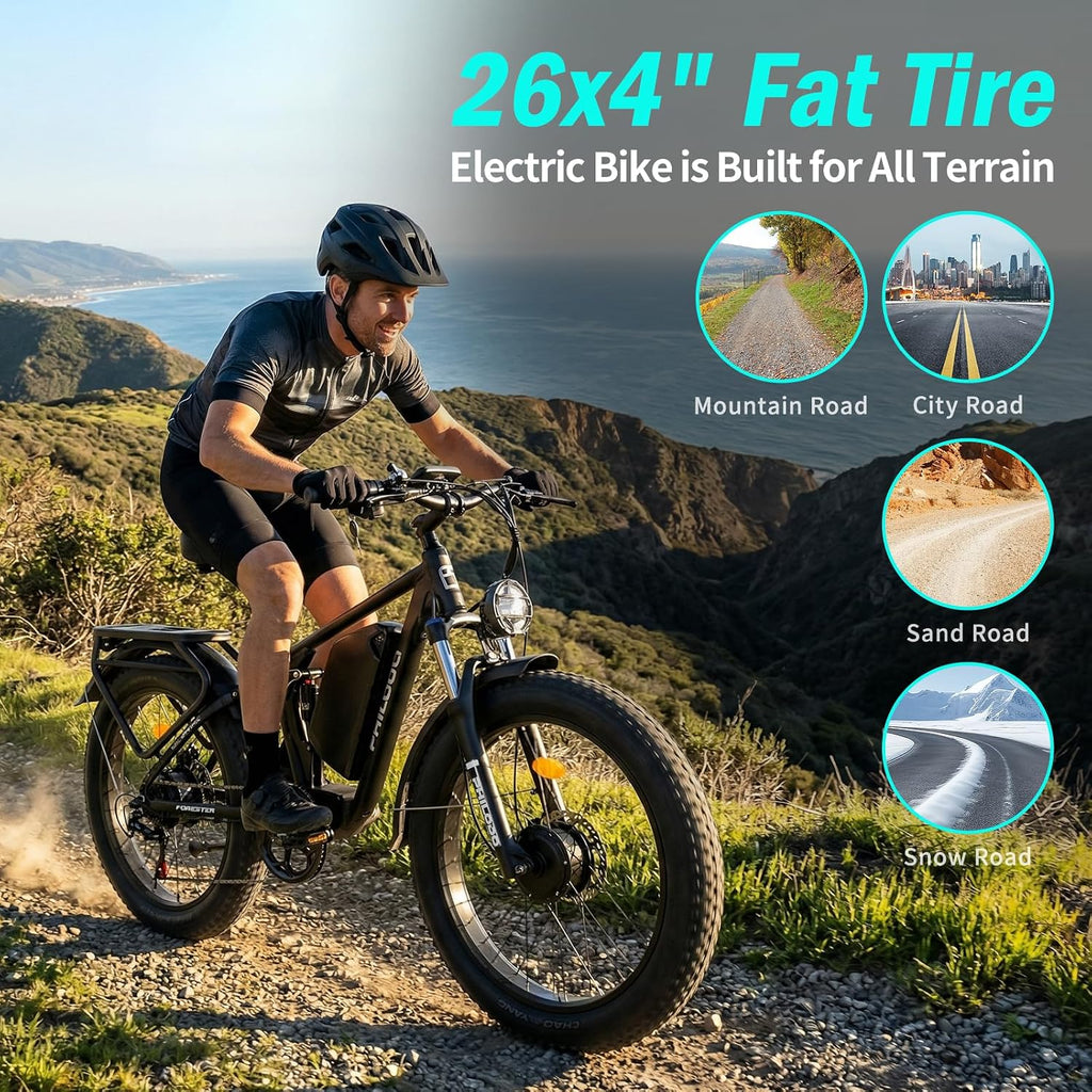 5000w Dual Motor E-Bike 60V Electric Bike for Adults,45 MiIe P-Hour Full Suspension Hydraulic Disc Brakes EBike,26/24x4 Fat Tires Mountain Bikes for All Terrain Snow/Sand
