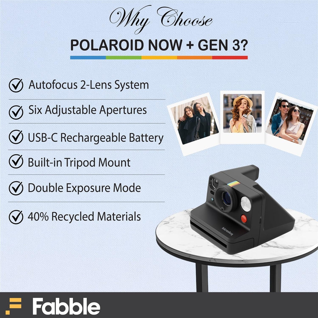 Polaroid Now+ Generation 3 I-Type Instant Film Camera (Black) Bundle with Polaroid Color I-Type Film (8 Exposures), Hard Protective Case and USB-C 6 ft. Cable