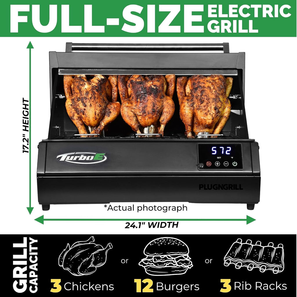 Turbo E XL Electric Grill, 1700W Infrared, Warming Rack and Probe, Apartment Friendly