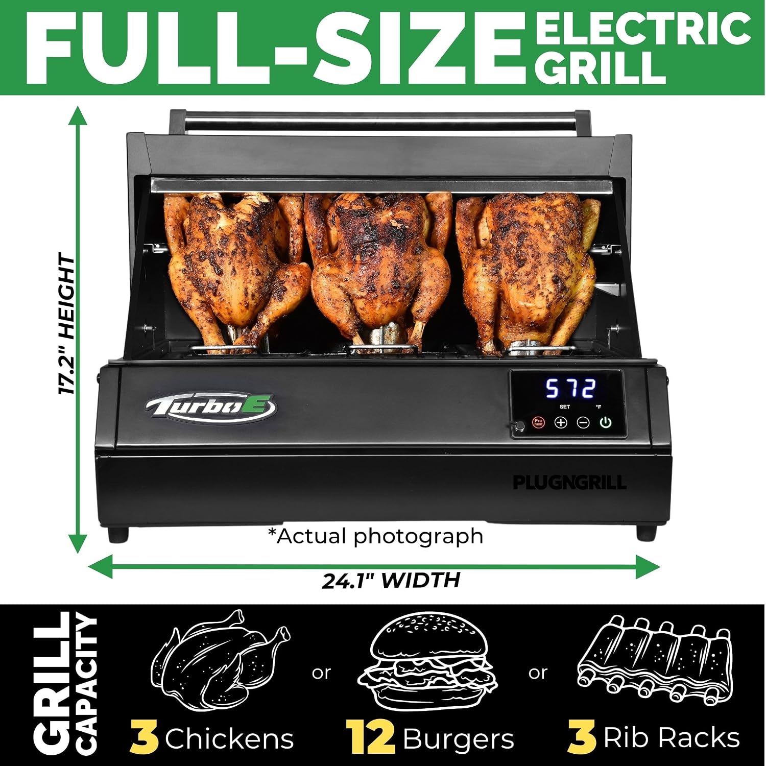 Turbo E XL Electric Grill, 1700W Infrared, Warming Rack and Probe, Apartment Friendly
