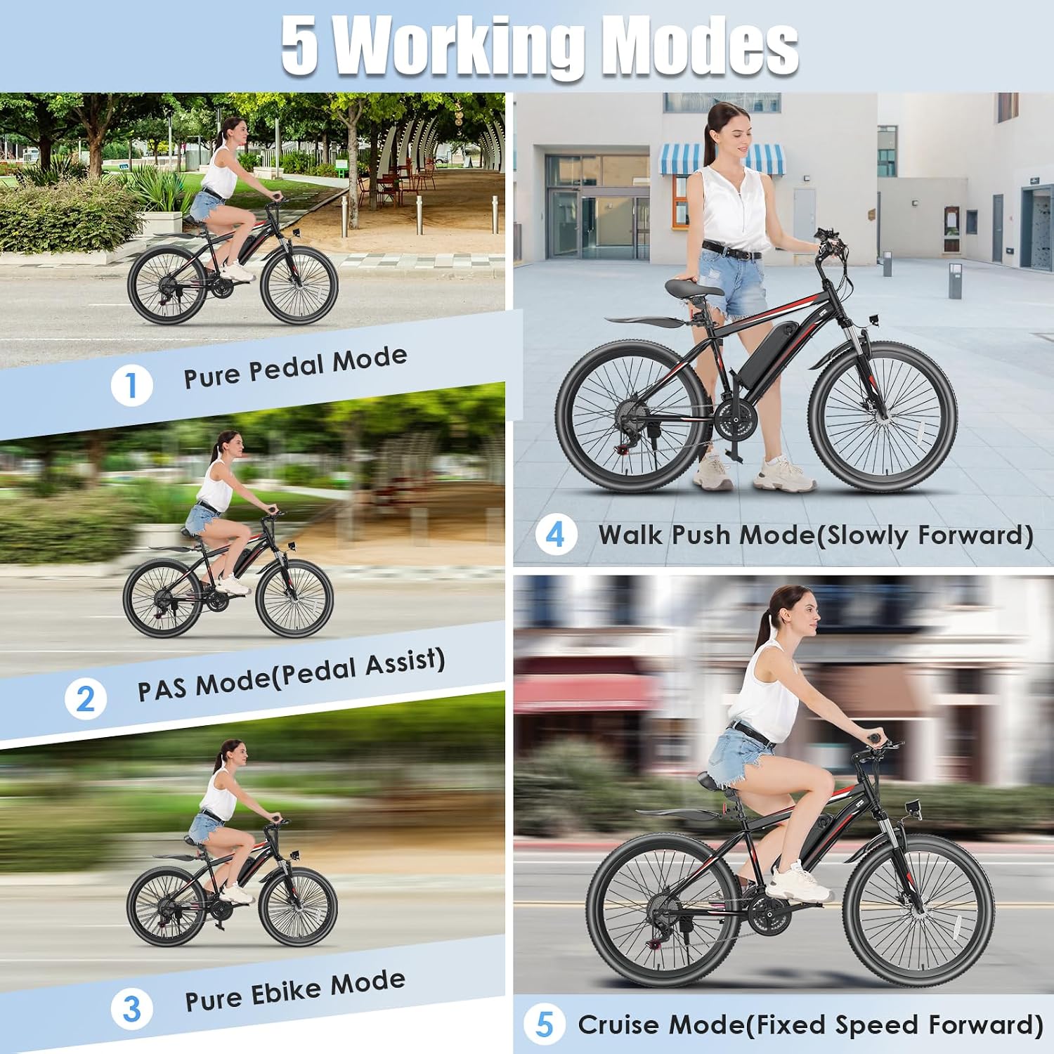 GOCIO 500W Electric Bike 26' Mountain Bicycle Adults Cruise Control Pedal Assist 48V 375Wh Battery 21-Speed E-Bike UL2849