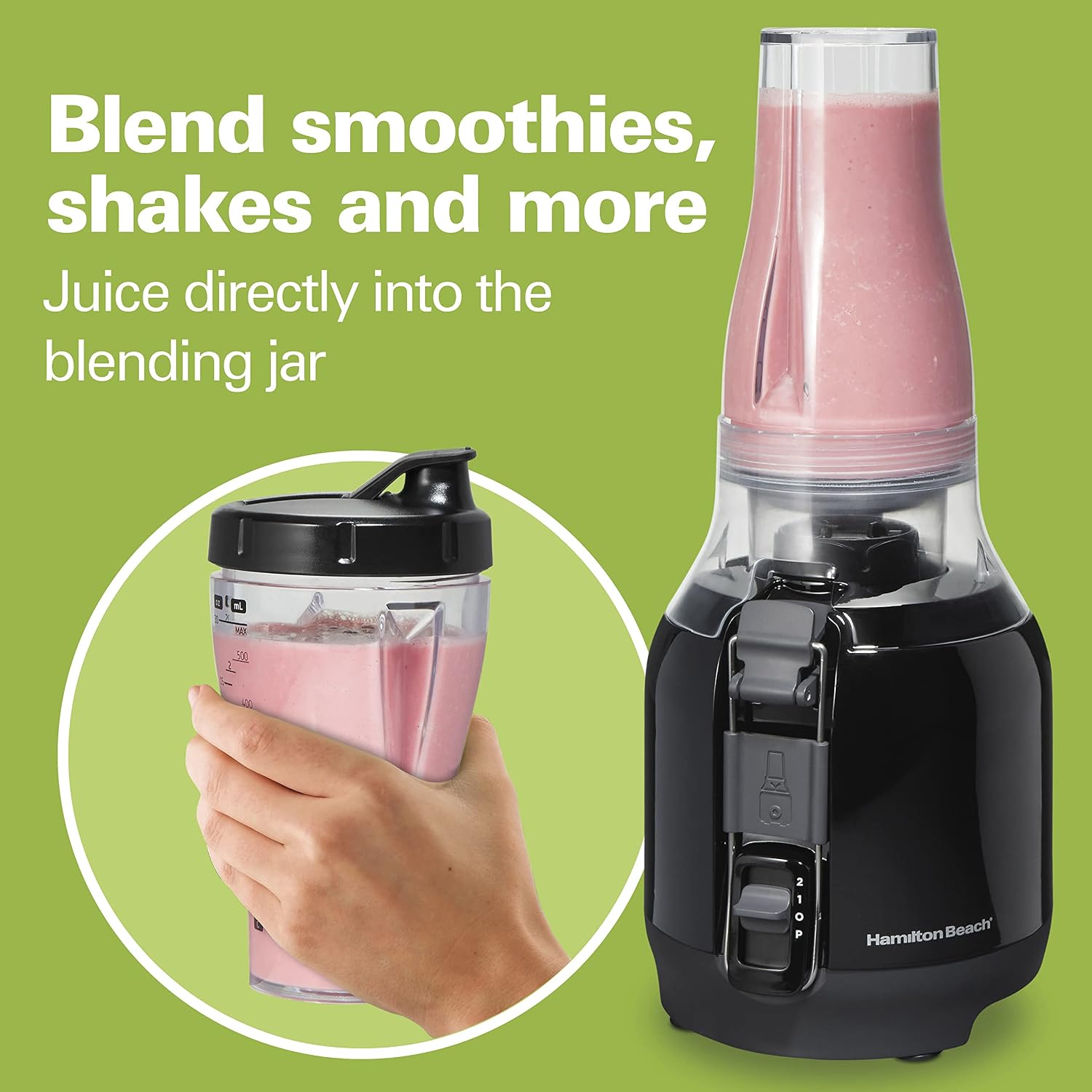 Hamilton Beach Juice & Blend 2-in-1 Juicer Machine and 20 oz. Blender, Big Mouth Large 3' Feed Chute for Whole Fruits and Vegetables, Easy to Clean, Centrifugal Extractor, 800W Motor, Black (67970)