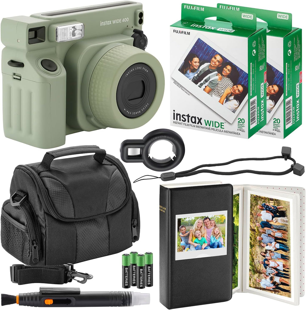 Fujifilm Instax Wide 400 Instant Camera + Camera Case + 4 AA Batteries + Photo Album, Cleaning Pen (40 Sheet)