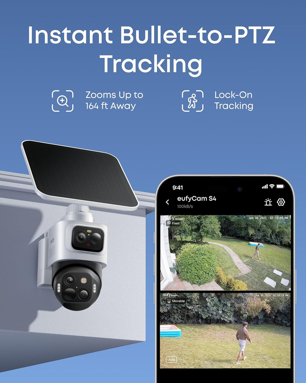 eufy Security eufyCam S4 4-Cam Kit,4K Solar Camera Wireless Outdoor, 3-Lens Bullet-PTZ Cam, 360° View, Cross-Cam Track, AI Recognition, 8x Zoom, Color Night Vision, 0 Monthly Fee,Expandable up to 16TB