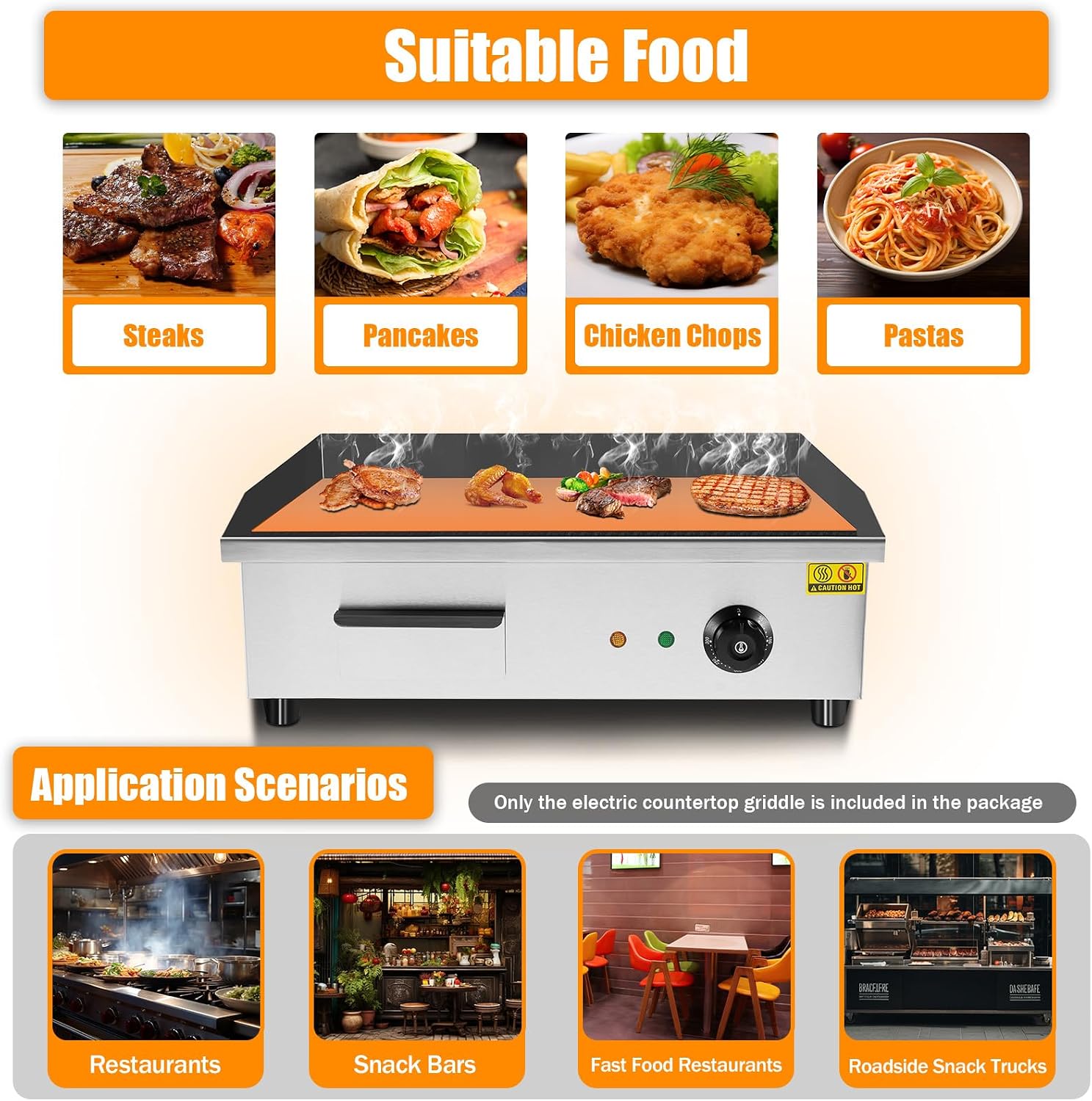 24'Commercial Electric Griddle Electric Countertop Griddle 3000W Restaurant Grill BBQ Flat Top 430 Stainless Steel Long Griddle Electric Nonstick Adjustable Thermostatic Control for Kitchen 110V