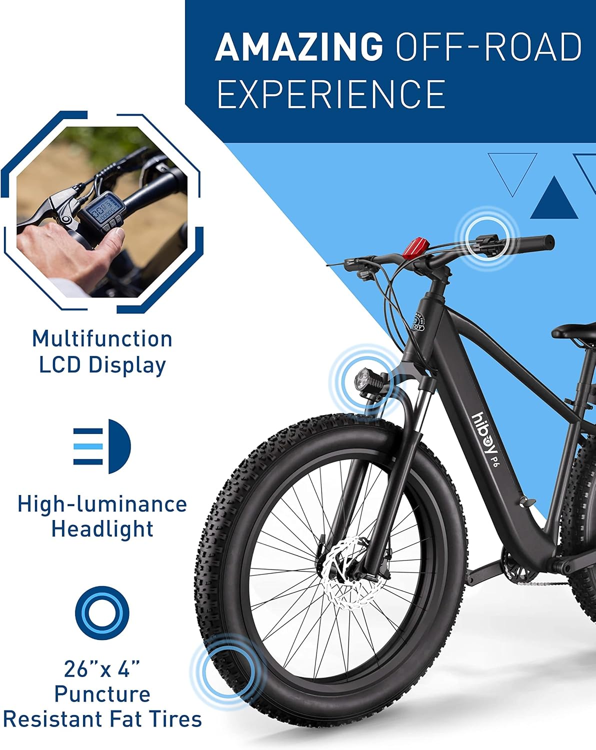 Hiboy Electric Bike for Adults, 28MPH 62.1Miles Range 1000W Peak Motor 48V 13Ah Removable Battery Ebike, 26' x 4.0' Fat Tire Electric Bicycle, 7 Speed, Hydraulic Suspension, UL Certified