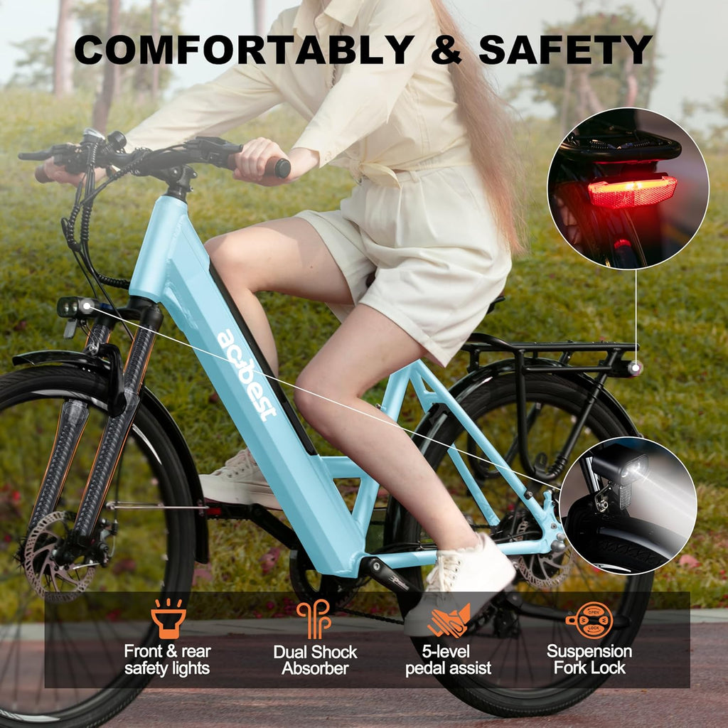 ACTBEST Core Electric Bike for Adults - 468Wh Removable Battery, 26 inch Step Thru Electric Bicycle, Peak 750W Brushless Motor Cityrun Ebike, with 7 Speed, Up to 50 Miles