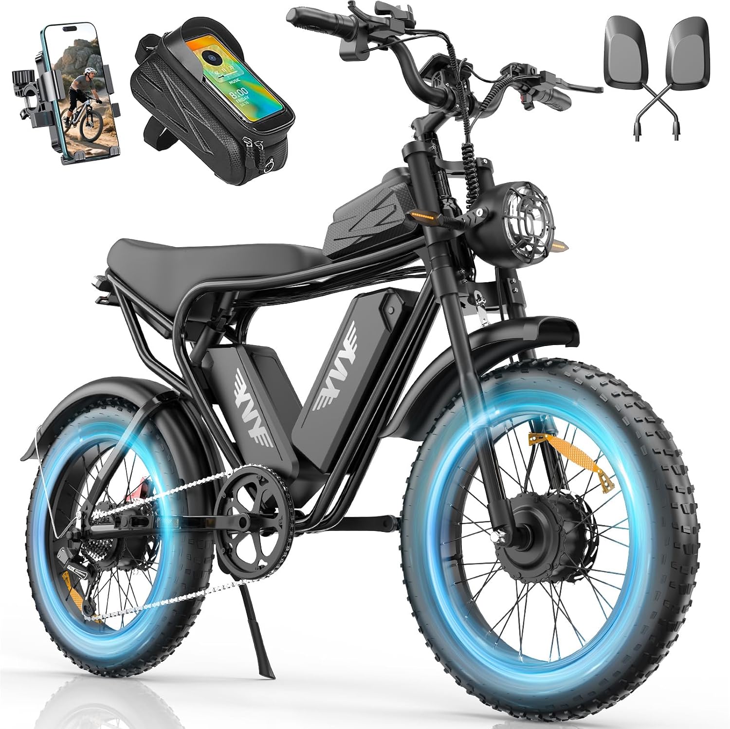 YVY Electric Bike for Adults: 1000W-3000W High Power Dual Motor for Powerful Hill Climbing, UL2849 Certified 20' Fat Tires All-Terrain eBike, Multiple Battery & Long Range Options