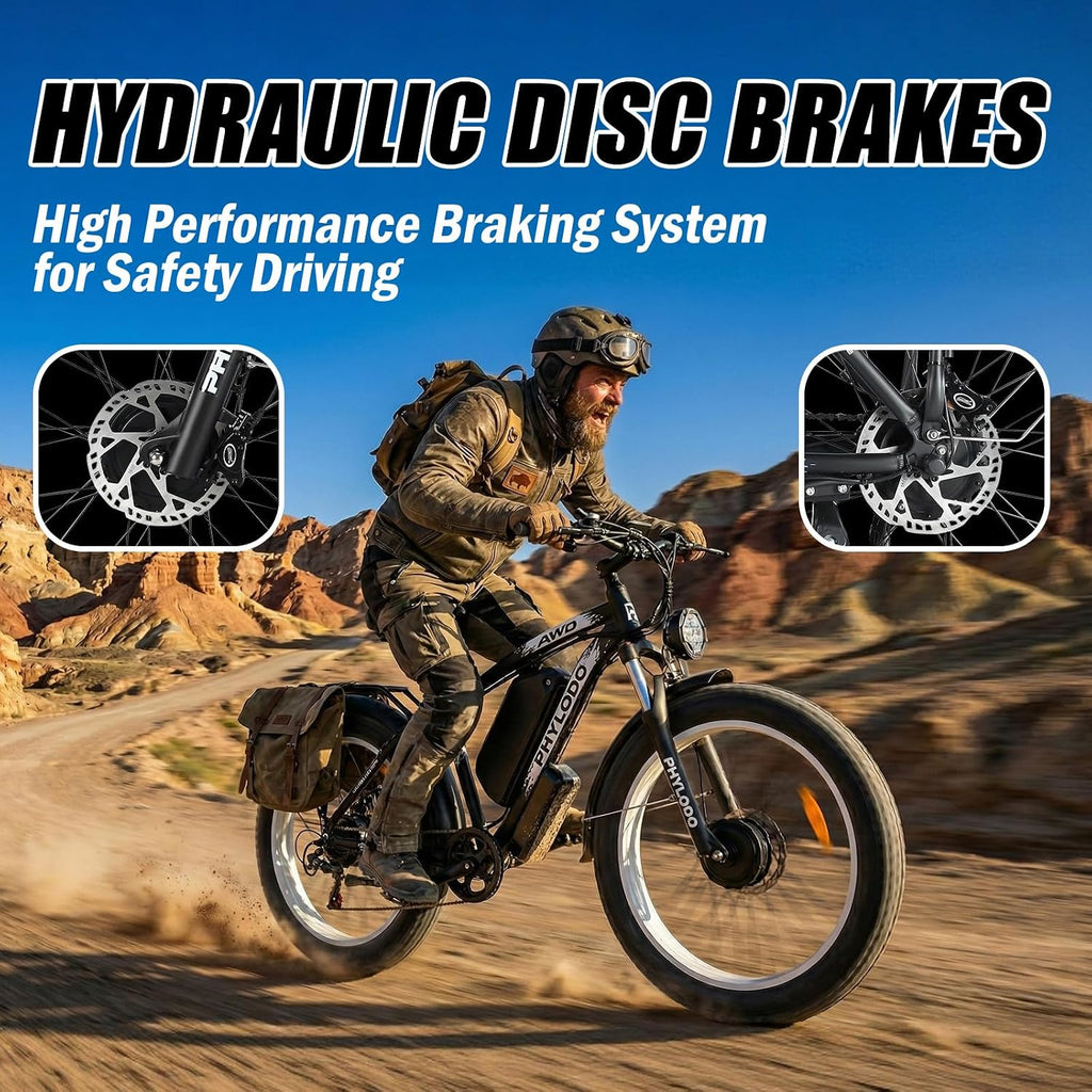 5000w Dual Motor E-Bike 60V Electric Bike for Adults,45 MiIe P-Hour Full Suspension Hydraulic Disc Brakes EBike,26/24x4 Fat Tires Mountain Bikes for All Terrain Snow/Sand