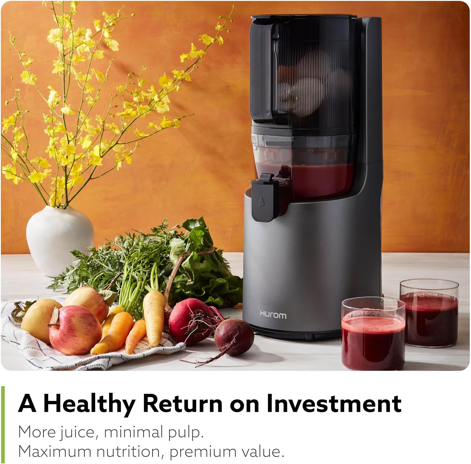 Hurom H200 Renewed Easy Clean Slow Juicer, Silver | Hands-Free | Hopper Fits Whole Produce | Quiet Motor | BPA Free | Easy Assembly | Cold Press Masticating Juicer