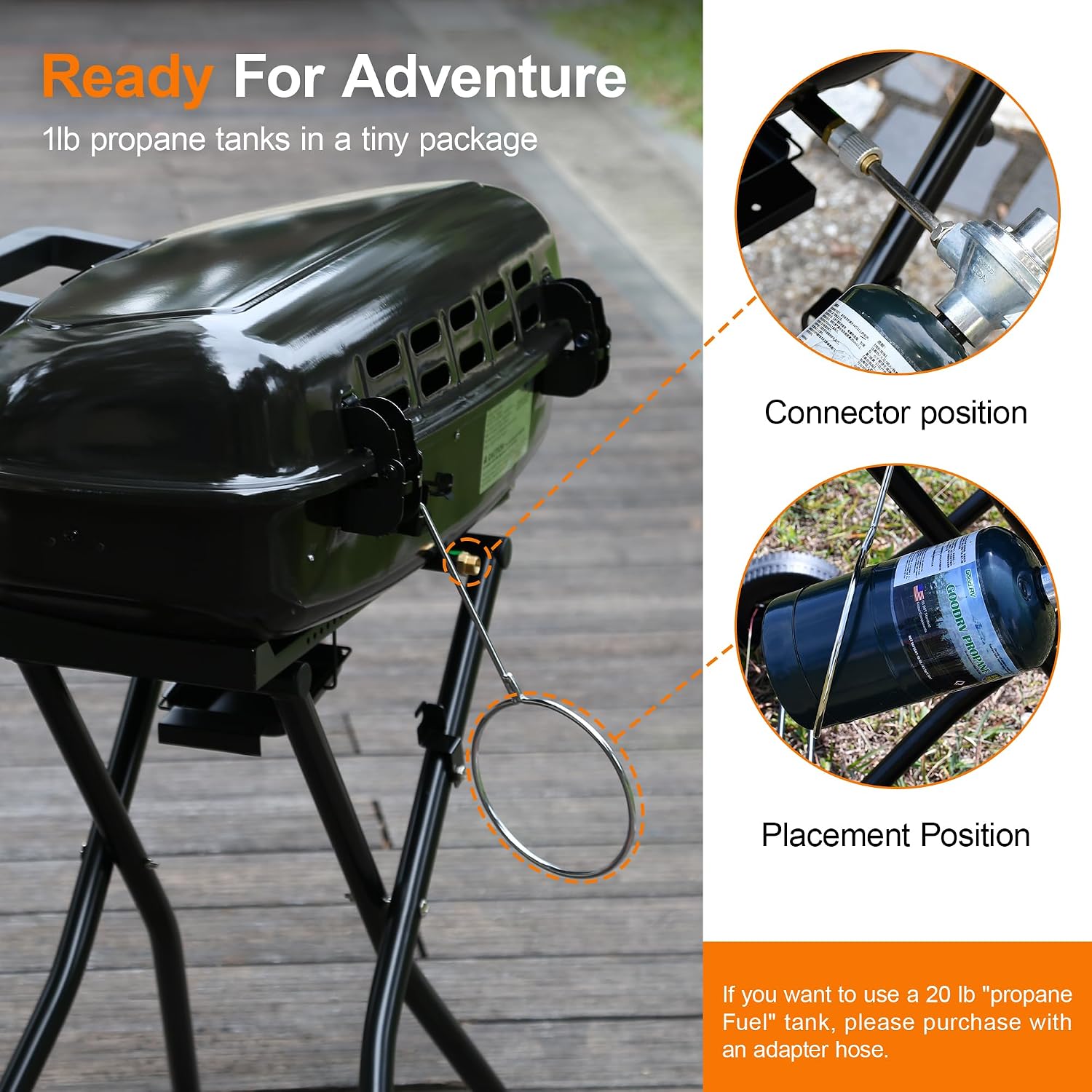 Brand-Man Portable Propane Gas Grill with Folding Cart and Push-Button Ignition, Standup Design for Camping, Tailgating, Backyard BBQ, Patio, Outdoor Cooking (Black)