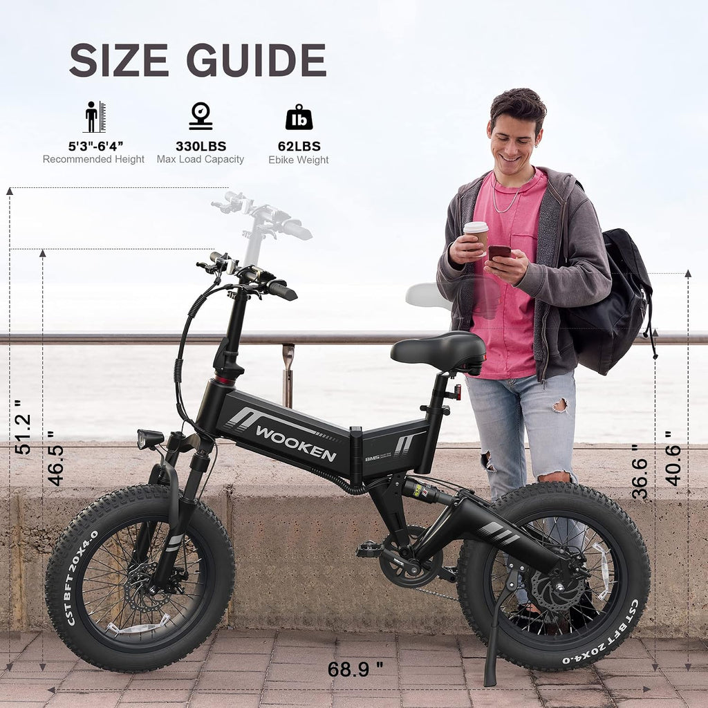 TotGuard Electric Bike,20' Electric Bike for Adults 500W Brushless Motor, 19.8MPH Fat Tire Ebike,Foldable Adult Electric Bicycles with 48V 10Ah Removable Battery,7-Speed,SGS Certified to UL 2849