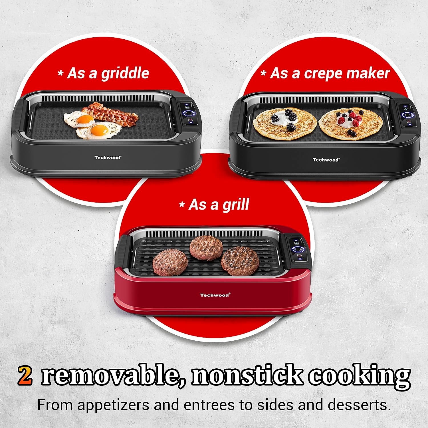 Indoor Smokeless Grill, Techwood 1500W Electric Indoor Grill with Tempered Glass Lid, Portable Non-stick BBQ Korean, Turbo Smoke Extractor Technology, Drip Tray& Double Removable Plate, Black