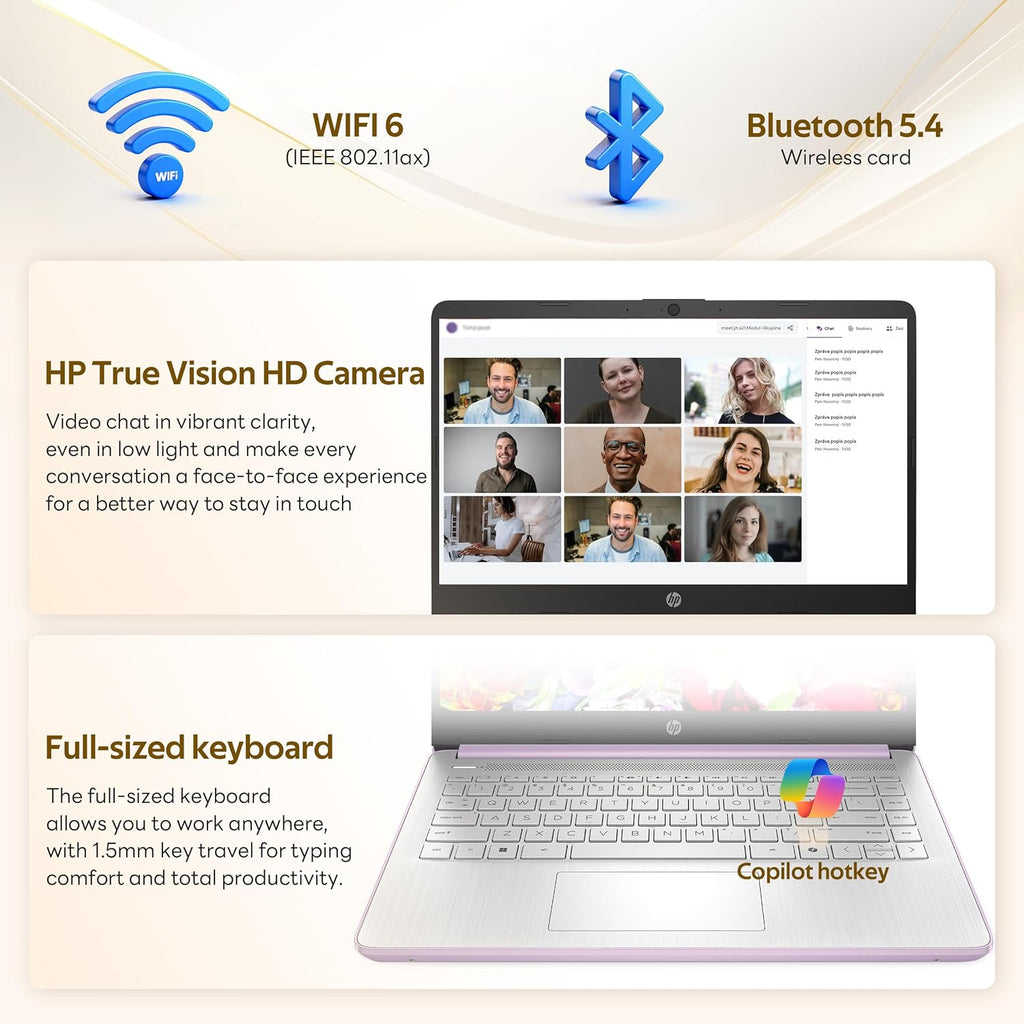 HP Flagship 14' HD Student&Business Laptop with AI Copilot, 13th Gen Intel 4-Core, 4GB RAM, 1.12TB Storage (128GB UFS + 1TB Docking Station), 1 Year Office 365, Wi-Fi 6, Win 11 S, Lavender Purple