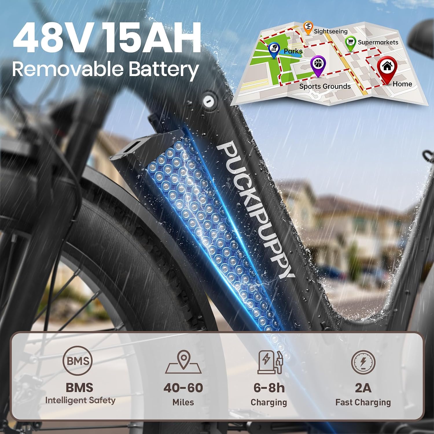 PUCKIPUPPY Electric Bike for Adults 960W, 26' Fat Tire, Step-Through Design Electric Mountain Hunting Bike, 48V 15AH Max 28MPH Off-Road Ebike with Rear Storage Shelf