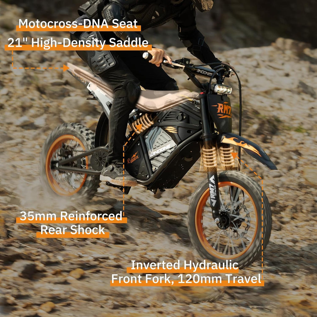 RM7 Electric Dirt Bike for Adults & Teens, 2200W Peak Ebike, 48V 22.5Ah, 37 MPH, 45 Miles, 14'/12' Tire Off-Road Electric Motorcycle, Dual Hydraulic Brakes, Fit Age 13+