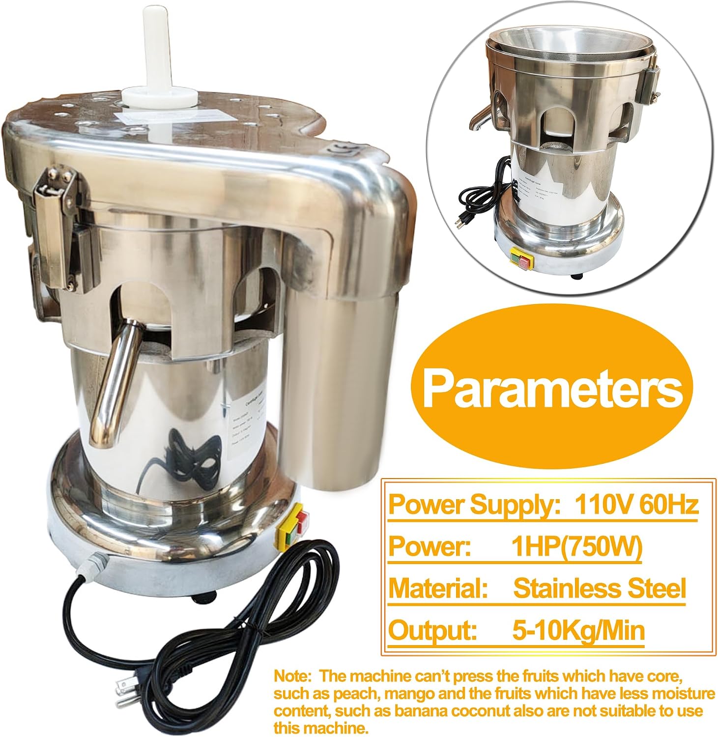 Fruit and Vegetable Juicer Centrifugal Fruit Juicer Electric Vegetable Juice Maker Commercial Fruit Juice Making Machine Fruit Juicer Presser Stainless Steel Juice Extractor Maker 110V