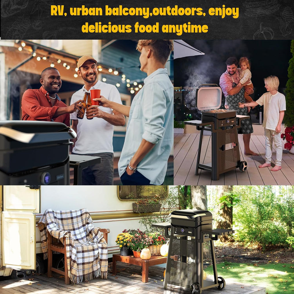 Volteq Smart Electric Grill with Cart - 1500W, 650°F, No Smoke Indoor/Outdoor BBQ, Digital Control & Meat Probe, Perfect for Apartment Balcony, Patio, Deck
