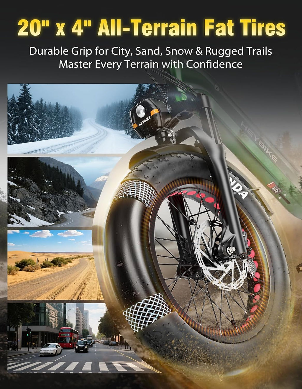 Heybike Ranger 20'x4.0' Fat Tire Folding Electric Bike for Adults, 1200W/1800W Peak Motor, 28/32MPH, up to 55/90 Miles Range, UL2849 Certified Removable Battery for Commute Beach Mountain Snow E Bike