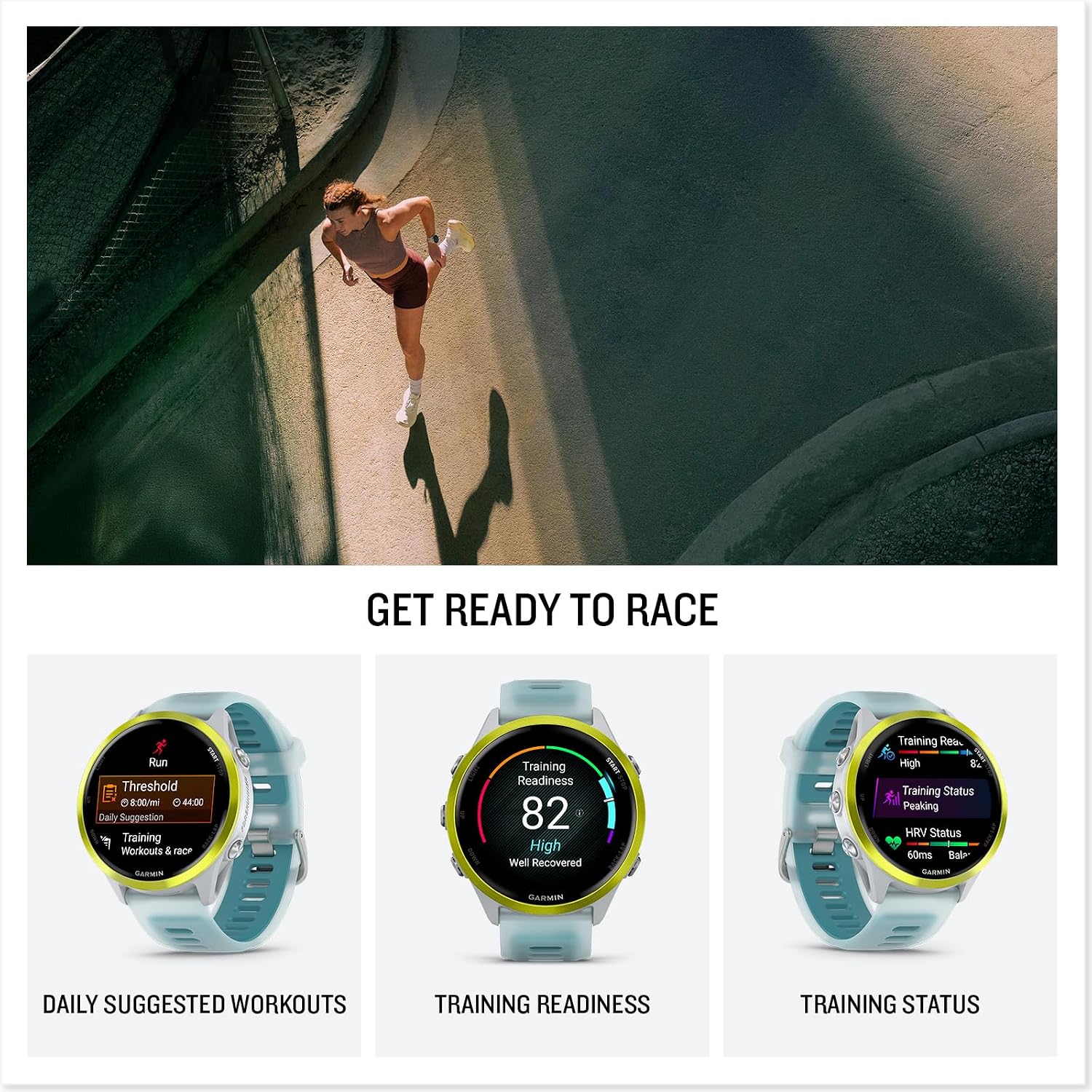 Garmin® Forerunner® 570, 47mm, Advanced GPS Running and Triathlon Smartwatch, AMOLED Display, Training and Recovery Features, Amp Yellow Aluminum with Translucent Whitestone/Turquoise Band