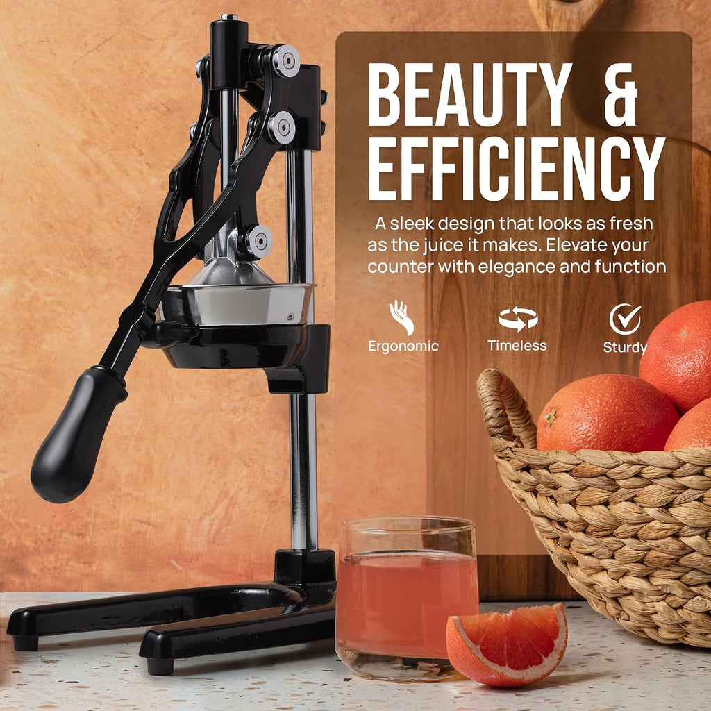 Zulay Kitchen Extra Tall Cast Iron Juicer - Fits Any Glass, Heavy Duty Manual Citrus Juicer with Detachable Strainers for Easy Cleaning, Perfect for Bartenders, Juice Lovers & Health Enthusiasts